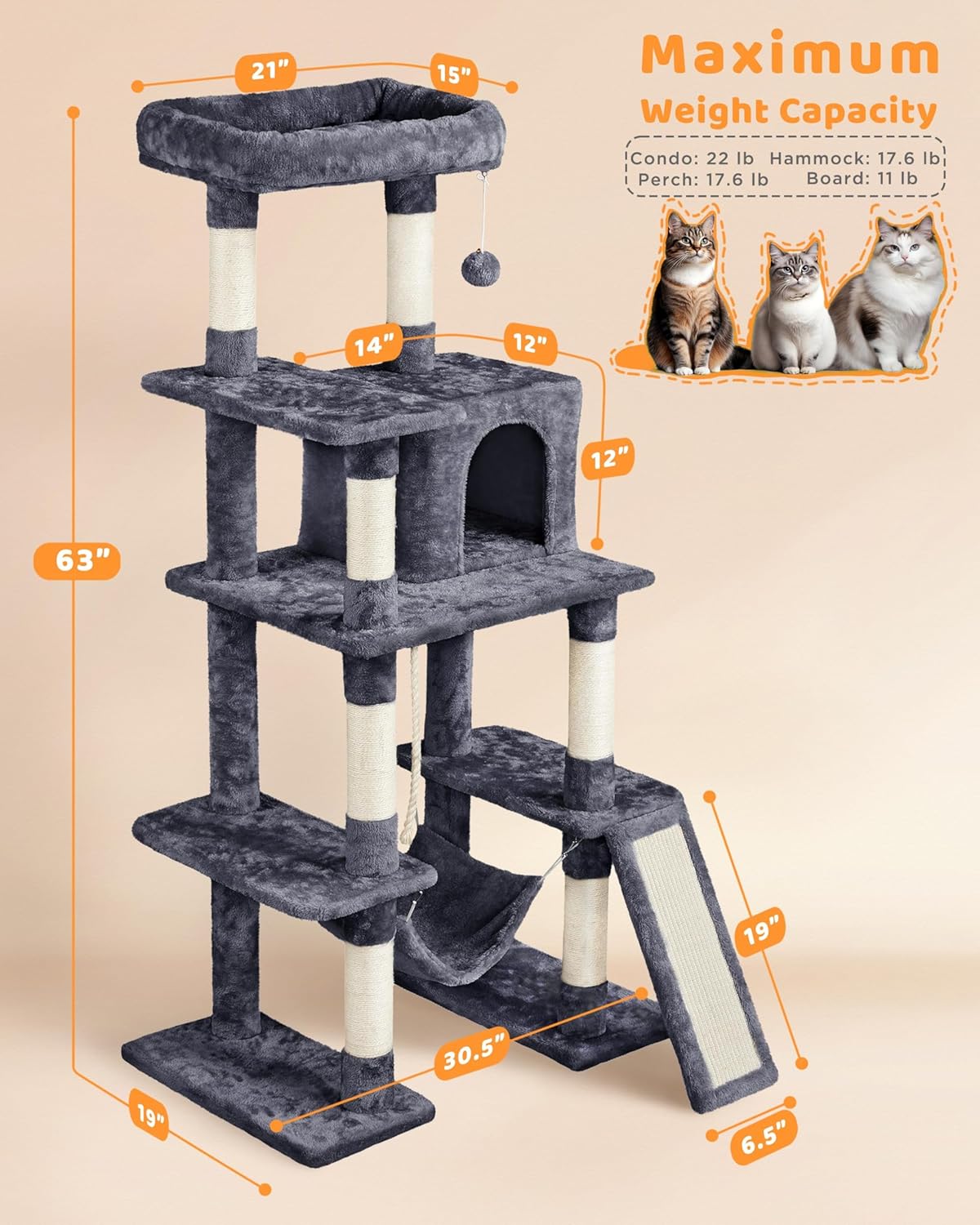 Yaheetech Large Multi-Level Cat Tree, 63 Inches Tall