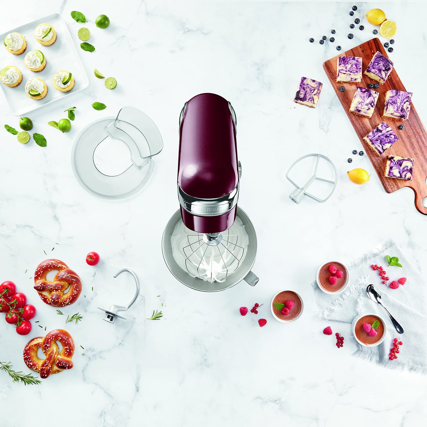 Cuisinart Stand Mixer, 12 Speeds, 5.5-Quart Mixing Bowl, Chef's Whisk, Flat Mixing Paddle, Dough Hook, and Splash Guard with Pour Spout, Silver Lining, SM-50BC, Silver Lining