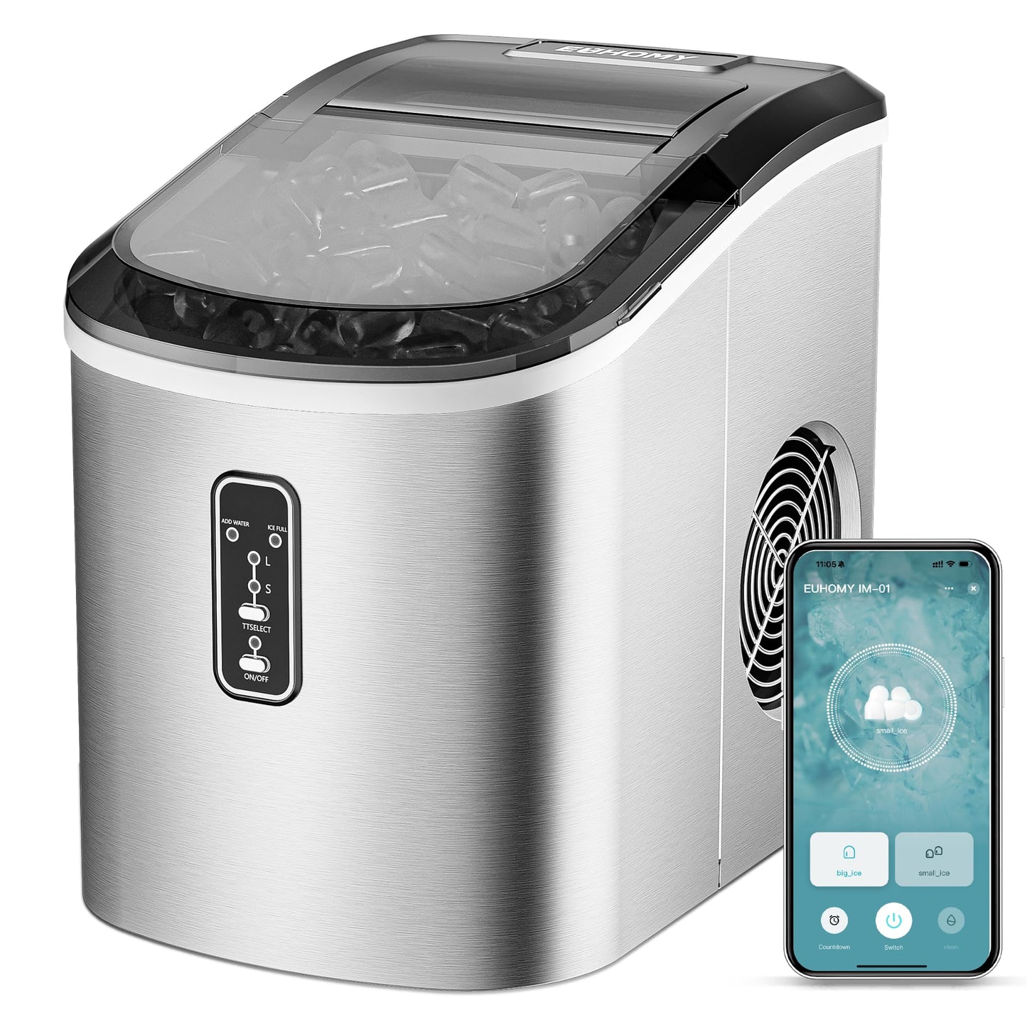 EUHOMY Nugget Ice Maker Countertop with Handle
