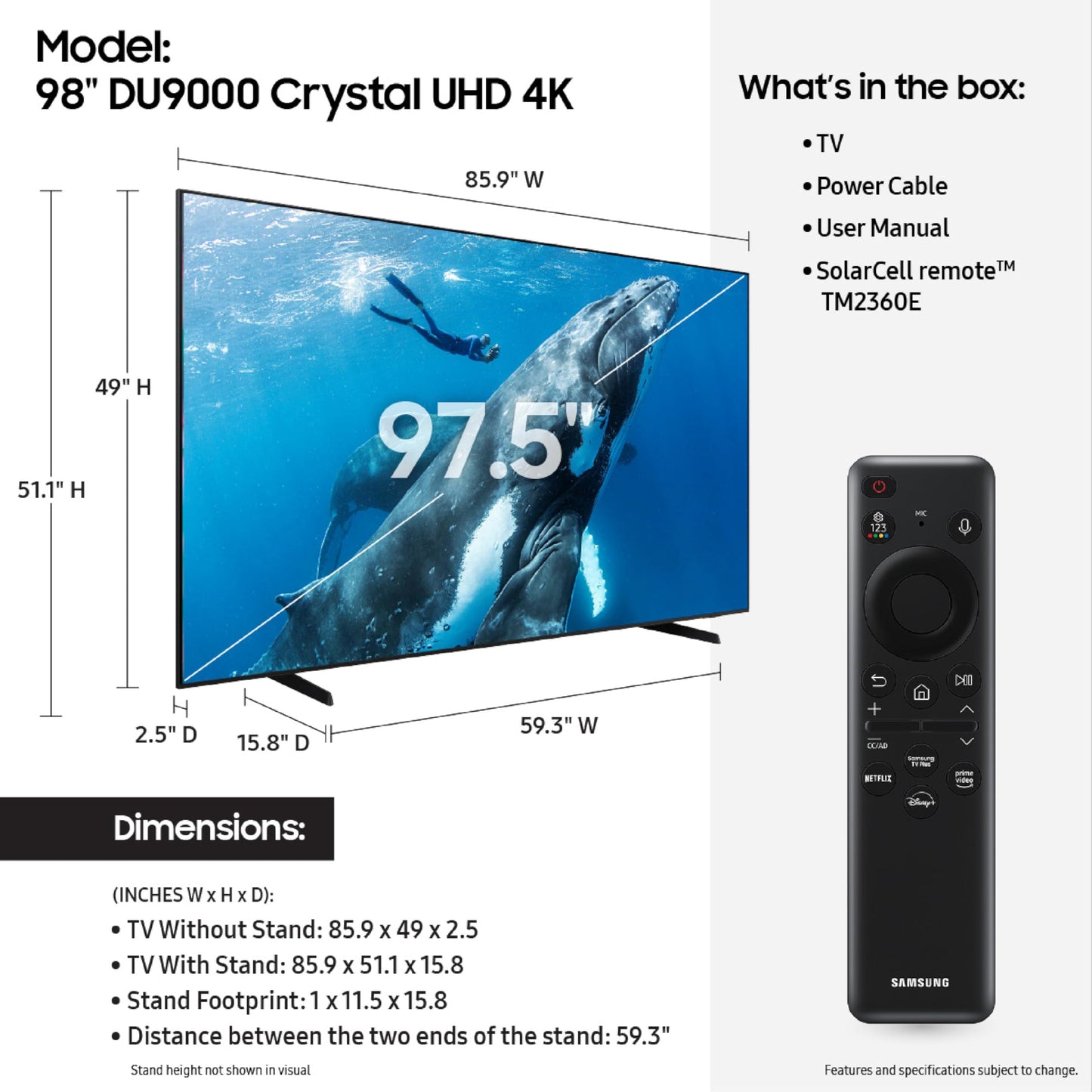 Samsung 98-Inch Class 4K Crystal UHD DU9000 Series HDR Smart TV