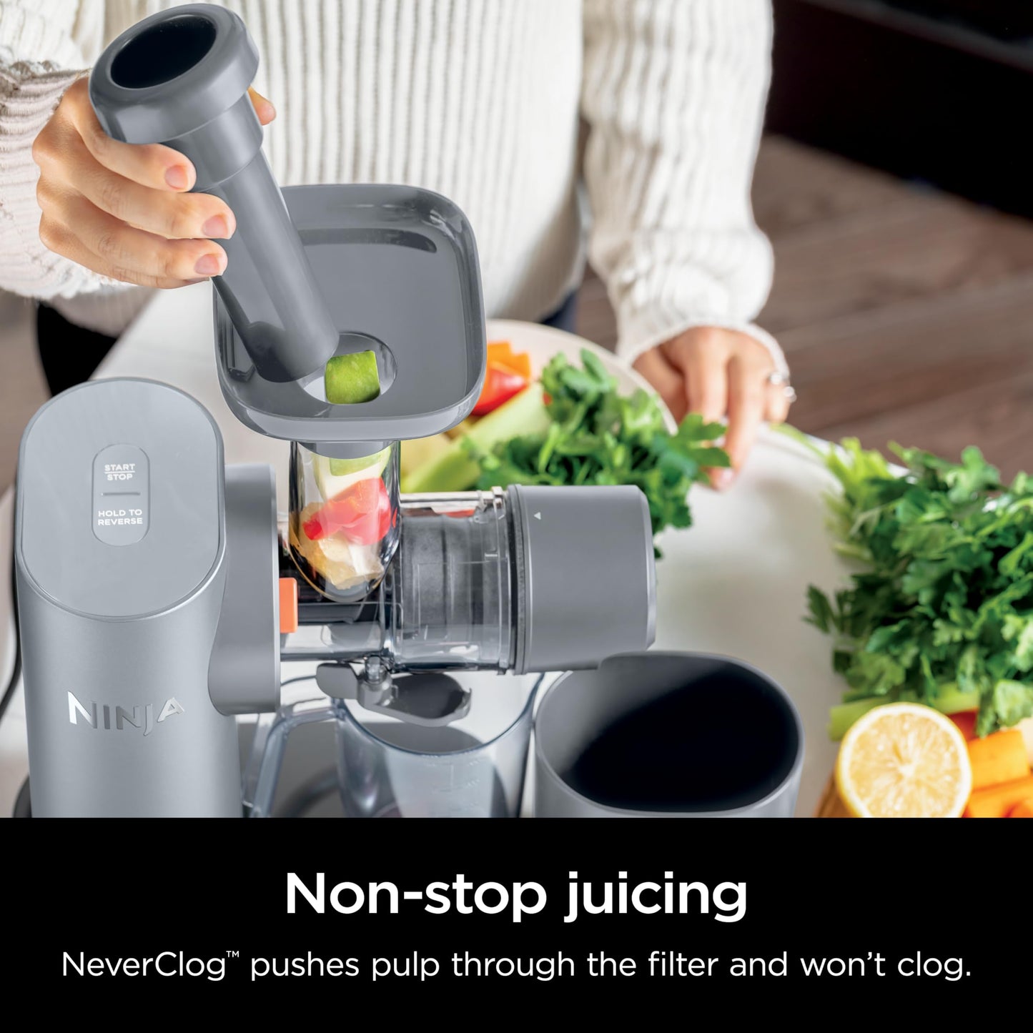 Ninja NeverClog Cold Press Juicer, Powerful Slow Juicer with Total Pulp Control, Countertop, Electric, 2 Pulp Functions, Dishwasher Safe, 2nd Generation, Charcoal, JC151