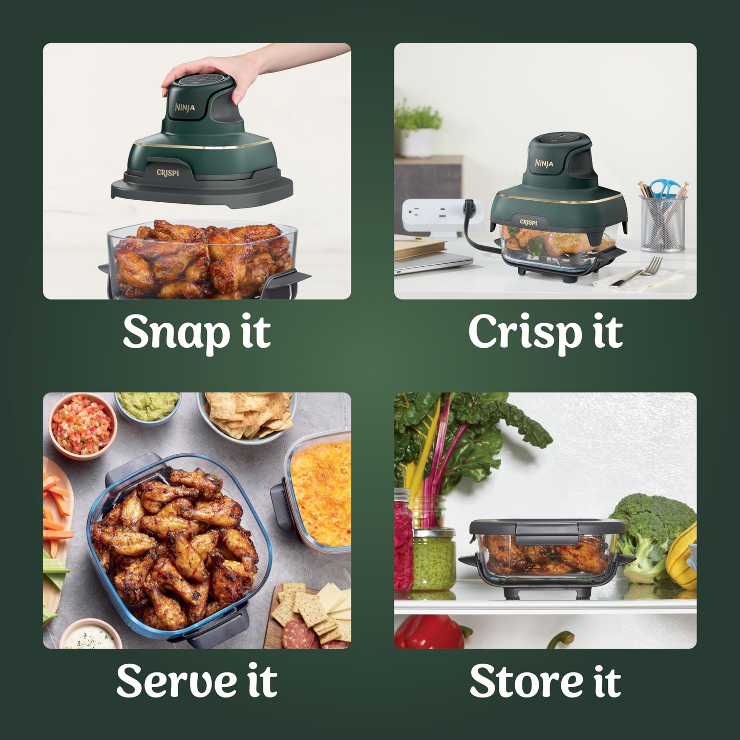 Ninja Crispi Air Fryer, Microwave, Freezer & Dishwasher Safe, Non Toxic Glass Portable Cooking System, 4 QT & 6 Cup Glass Containers with Storage Lids, Easy Meals, Air Fry, Bake, Stone, FN101ST