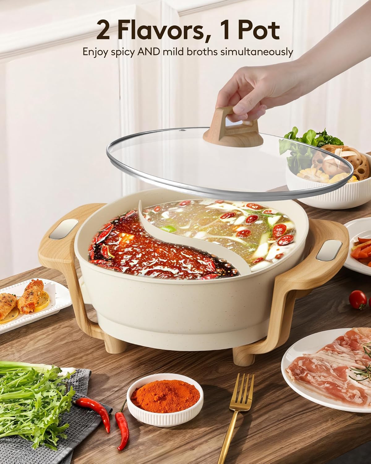 Hot Pot Electric Hot Pot with Divider, Large 6L Nonstick Dual-Sided Shabu Shabu Pot Dual-Flavor hotpot electric 1500W with Adjustable 5-Temperature Control ，Perfect for Family Dinners & Parties