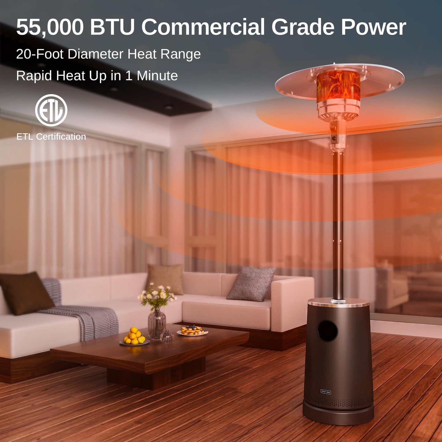 EAST OAK 50,000 BTU Patio Heater with Sand Box, Table Design