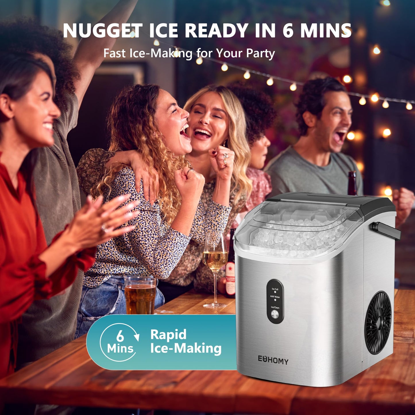 EUHOMY Nugget Ice Maker Countertop with Handle