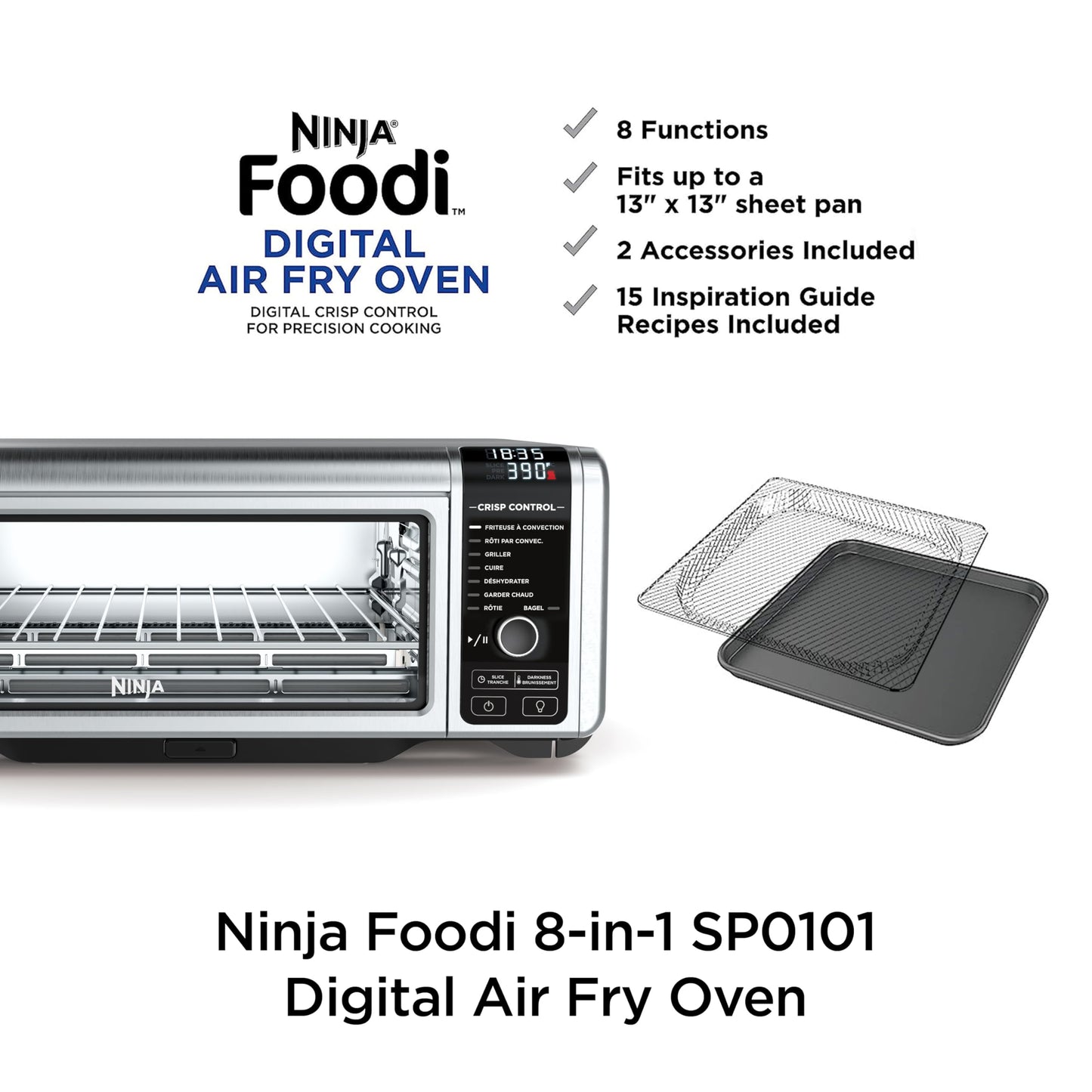 Ninja Flip Toaster Oven&Air Fryer, 8-in-1 Functionality, Flip Up&Away Capability for Storage Space, LargeCapacity, Air Fry Basket, SheetPan, Wire Rack&Removable Crumb Tray, Stainless,1800 watts, SP151