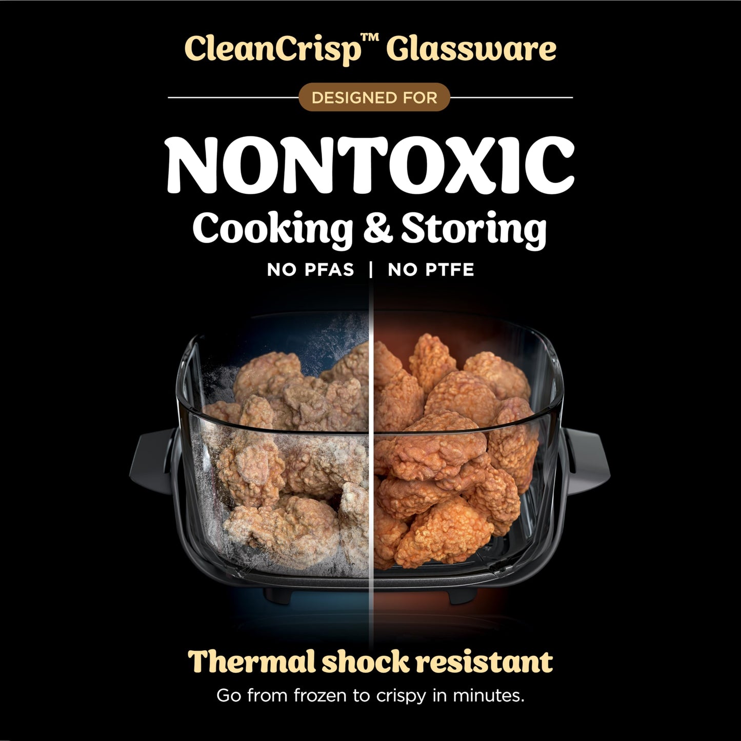 Ninja Crispi Air Fryer, Microwave, Freezer & Dishwasher Safe, Non Toxic Glass Portable Cooking System, 4 QT & 6 Cup Glass Containers with Storage Lids, Easy Meals, Air Fry, Bake, Stone, FN101ST