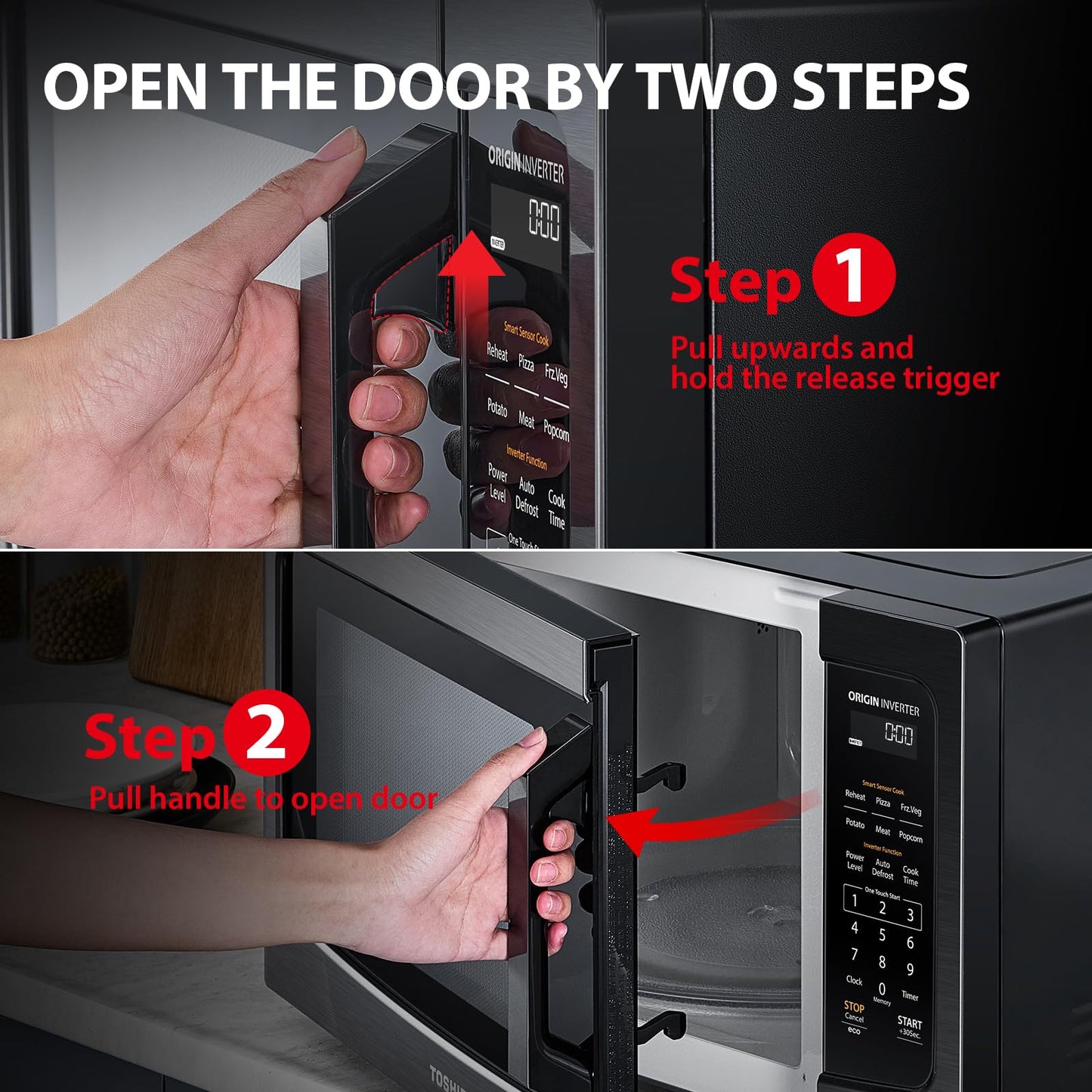 TOSHIBA EM131A5C-BS Countertop Microwave Ovens 1.2 Cu Ft, 12.4" Removable Turntable Smart Humidity Sensor 12 Auto Menus Mute Function ECO Mode Easy Clean Interior Black Color 1000W