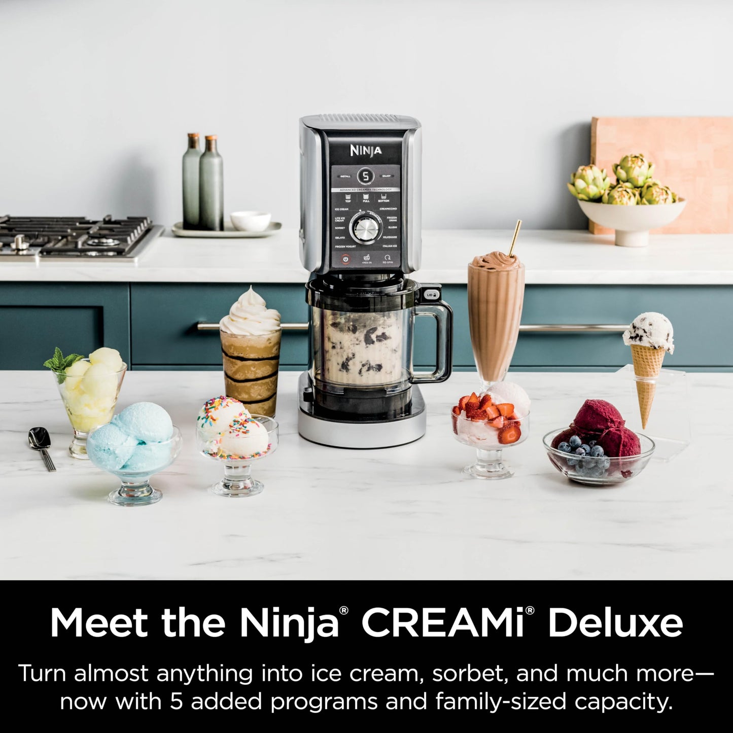 Ninja CREAMi Deluxe Ice Cream & Frozen Treat Maker for Ice Cream, Sorbet, Milkshakes, Frozen Yogurt, & More, 11-in-1, XL Capacity, Silver, Includes (2) Family-Sized 24 oz. Tubs, NC501