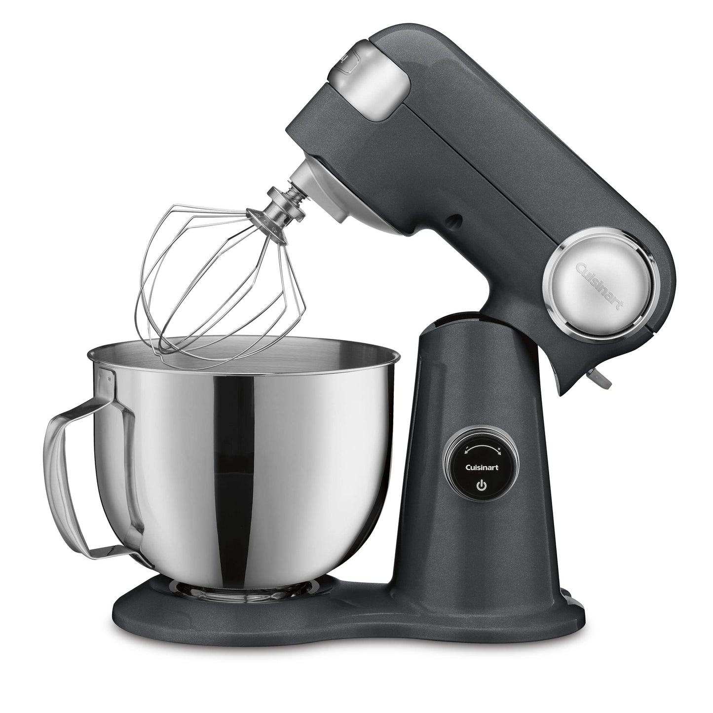 Cuisinart Stand Mixer, 12 Speeds, 5.5-Quart Mixing Bowl, Chef's Whisk, Flat Mixing Paddle, Dough Hook, and Splash Guard with Pour Spout, Silver Lining, SM-50BC, Silver Lining