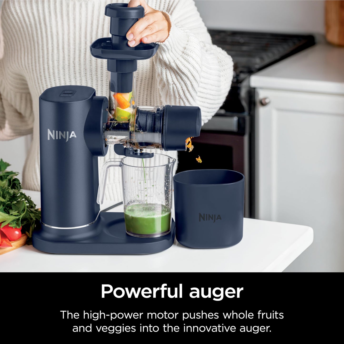 Ninja NeverClog Cold Press Juicer, Powerful Slow Juicer with Total Pulp Control, Countertop, Electric, 2 Pulp Functions, Dishwasher Safe, 2nd Generation, Charcoal, JC151