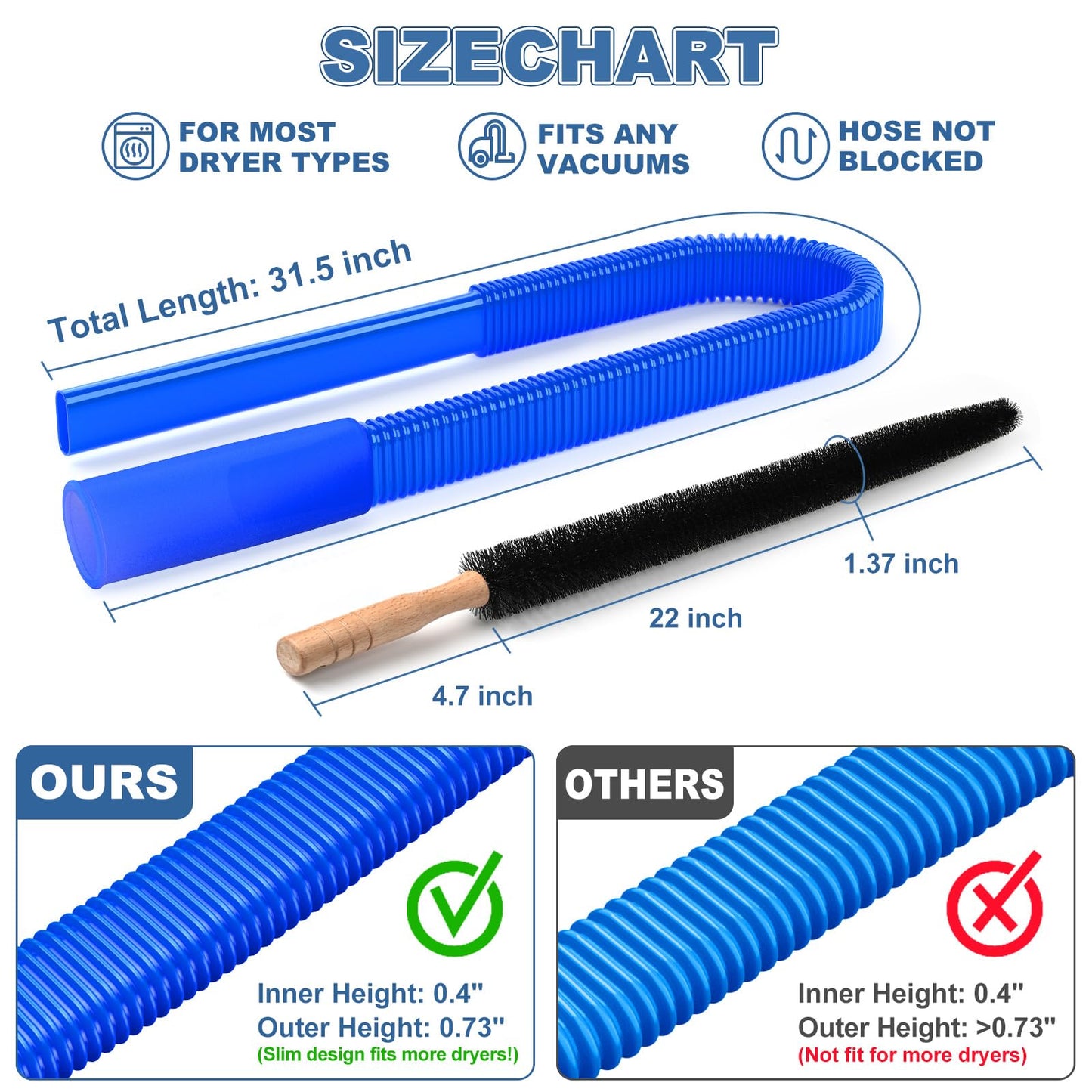 2 Pieces Dryer Vent Cleaner Kit Compatible with Most Vacuum Cleaner, Dryer Lint Brush and Vacuum Hose Attachment with Universal Connector, Quickly Lint Remover