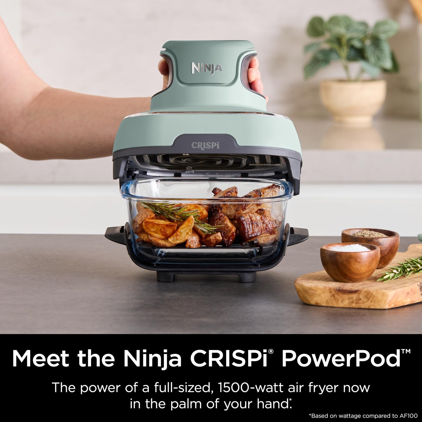 Ninja Crispi Air Fryer, Microwave, Freezer & Dishwasher Safe, Non Toxic Glass Portable Cooking System, 4 QT & 6 Cup Glass Containers with Storage Lids, Easy Meals, Air Fry, Bake, Stone, FN101ST