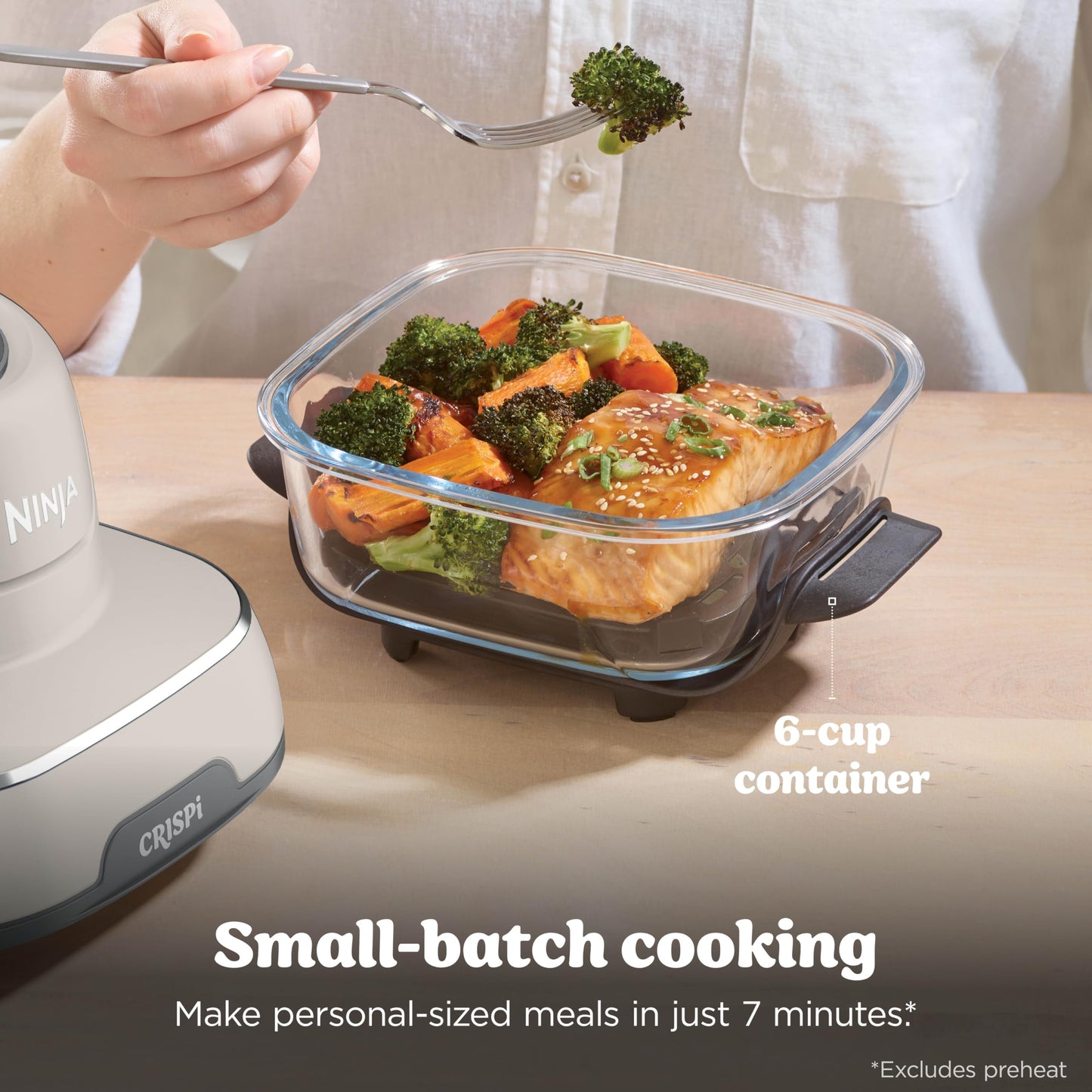 Ninja Crispi Air Fryer, Microwave, Freezer & Dishwasher Safe, Non Toxic Glass Portable Cooking System, 4 QT & 6 Cup Glass Containers with Storage Lids, Easy Meals, Air Fry, Bake, Stone, FN101ST