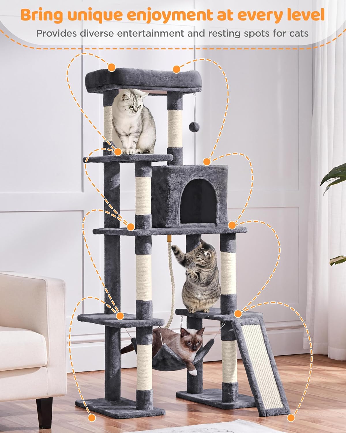 Yaheetech Large Multi-Level Cat Tree, 63 Inches Tall