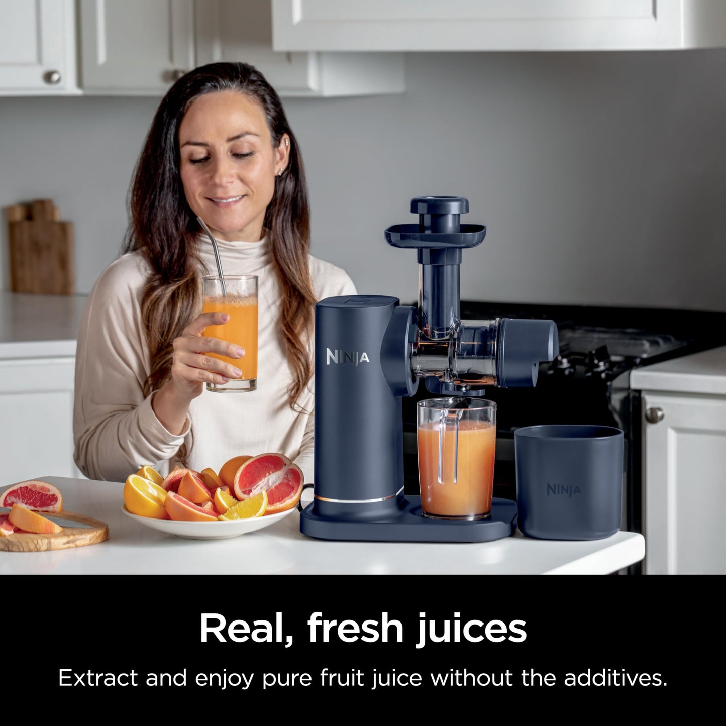 Ninja NeverClog Cold Press Juicer, Powerful Slow Juicer with Total Pulp Control, Countertop, Electric, 2 Pulp Functions, Dishwasher Safe, 2nd Generation, Charcoal, JC151