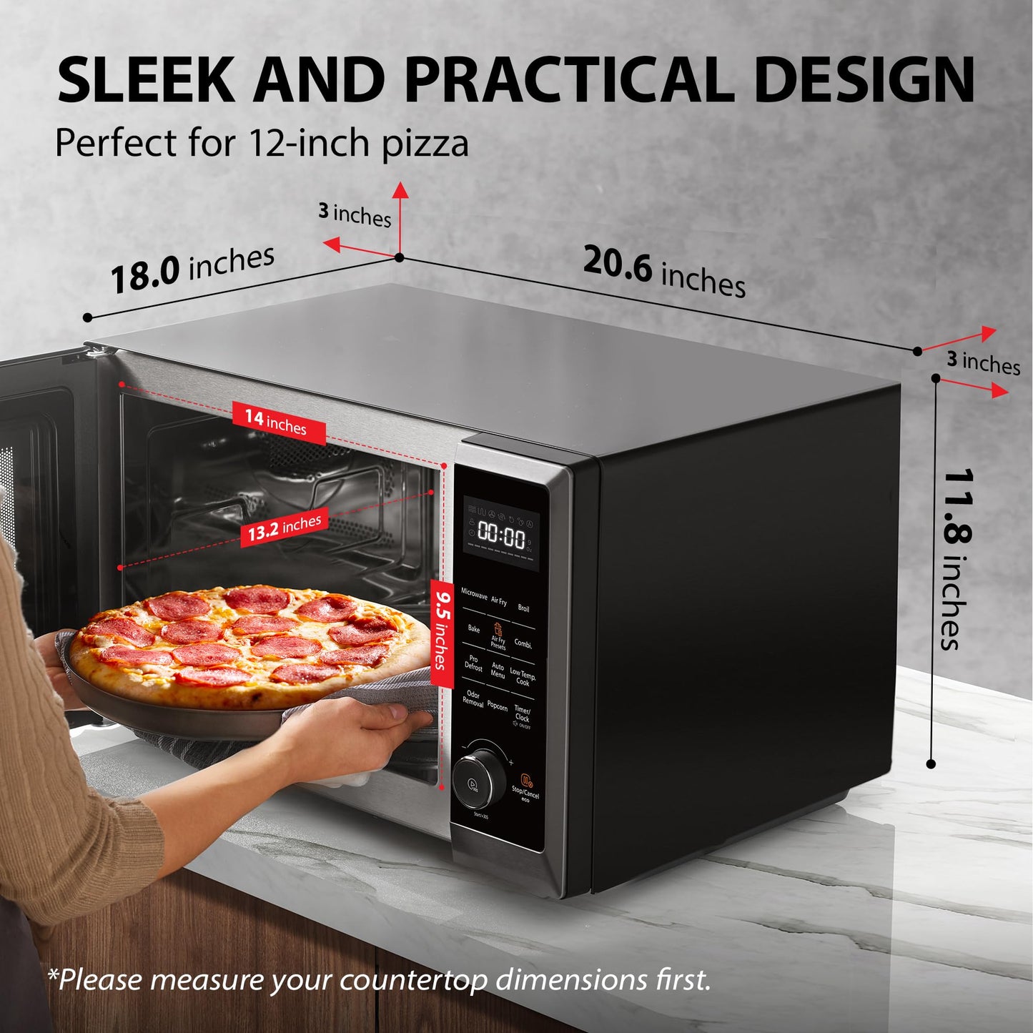 TOSHIBA EM131A5C-BS Countertop Microwave Ovens 1.2 Cu Ft, 12.4" Removable Turntable Smart Humidity Sensor 12 Auto Menus Mute Function ECO Mode Easy Clean Interior Black Color 1000W