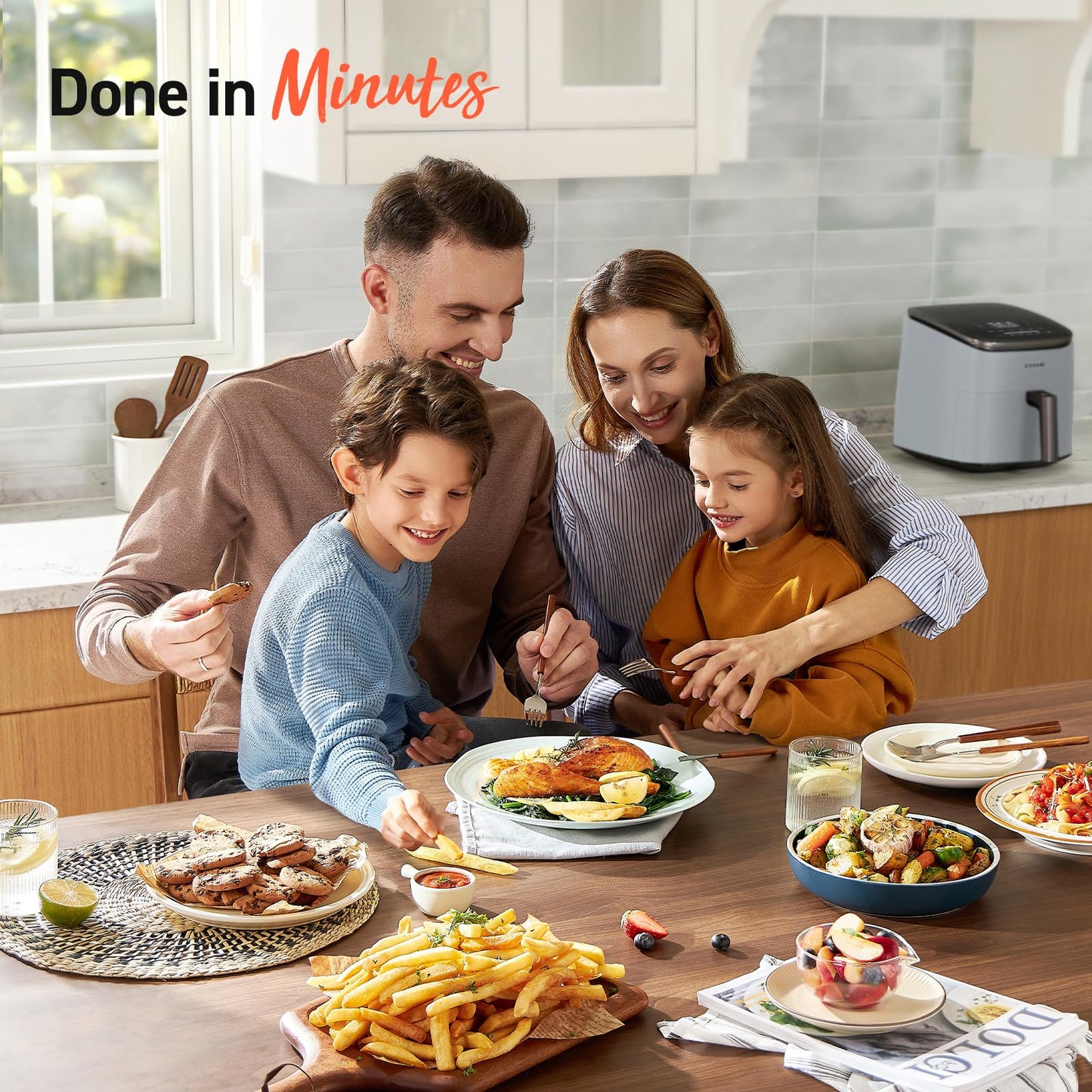 Cosori 9-in-1 TurboBlaze Air Fryer 6 Qt, Premium Ceramic Coating, 90°–450°F, Precise Heating for Even Results, Air Fry, Roast, Bake, Broil, Dry, Frozen, Proof, Reheat, Keep Warm, 120V, Dark Gray