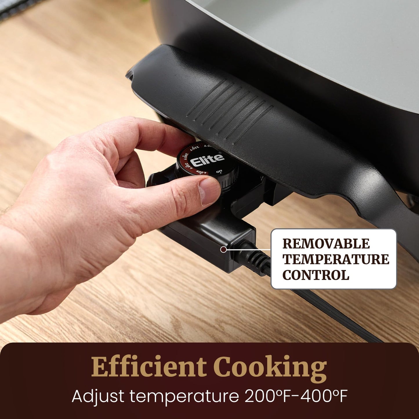 Elite Gourmet EG-6203# Extra Deep 16"x13"x3.2" (10.5Qt.) Scratch Resistant, Easy Pour Spout Dishwasher Safe, Non-stick Electric Skillet with Glass Vented Lid, Adjustable Temperature, Black