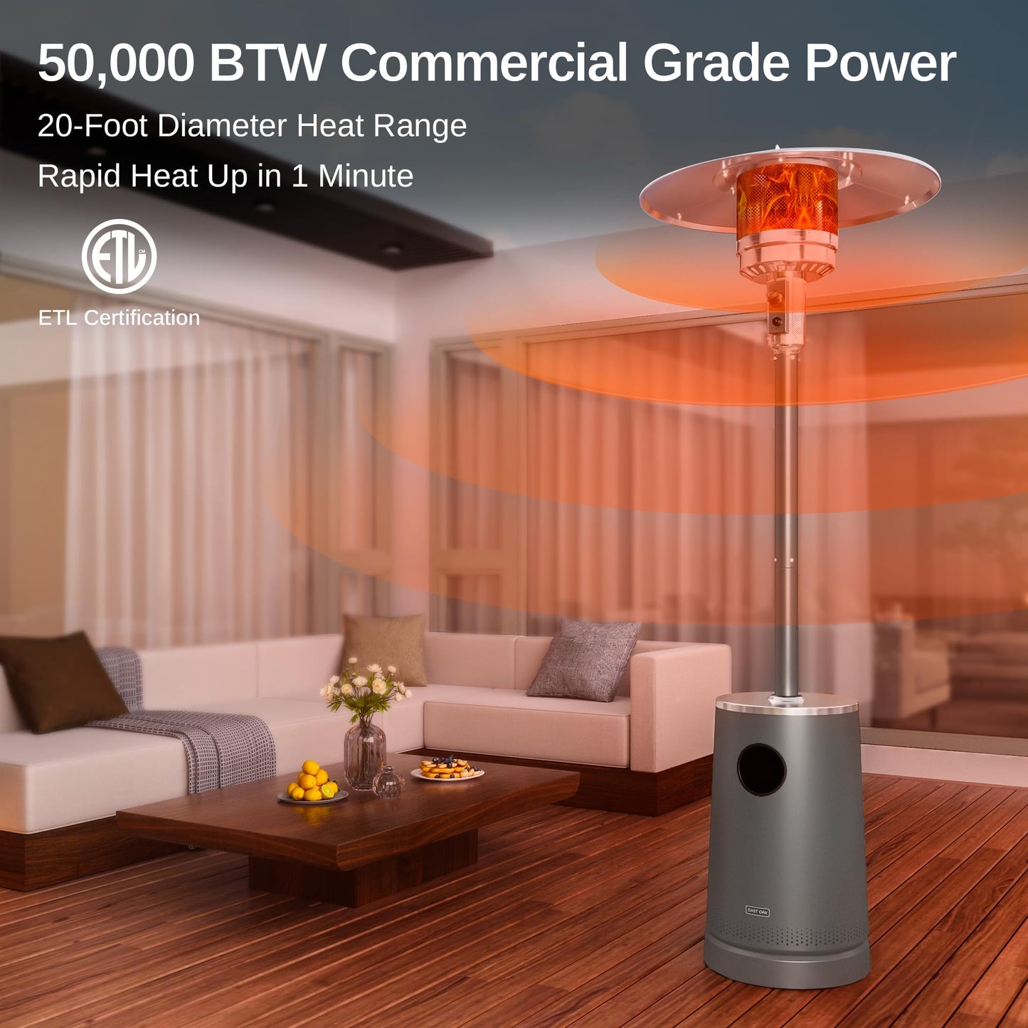 EAST OAK 50,000 BTU Patio Heater with Sand Box, Table Design
