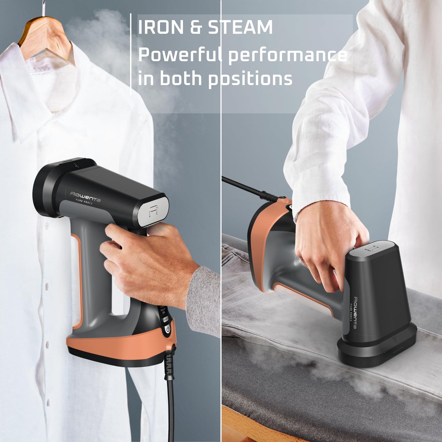 Rowenta Handheld Steamer for Clothes, Pure Force 2in1 Steamer & Iron