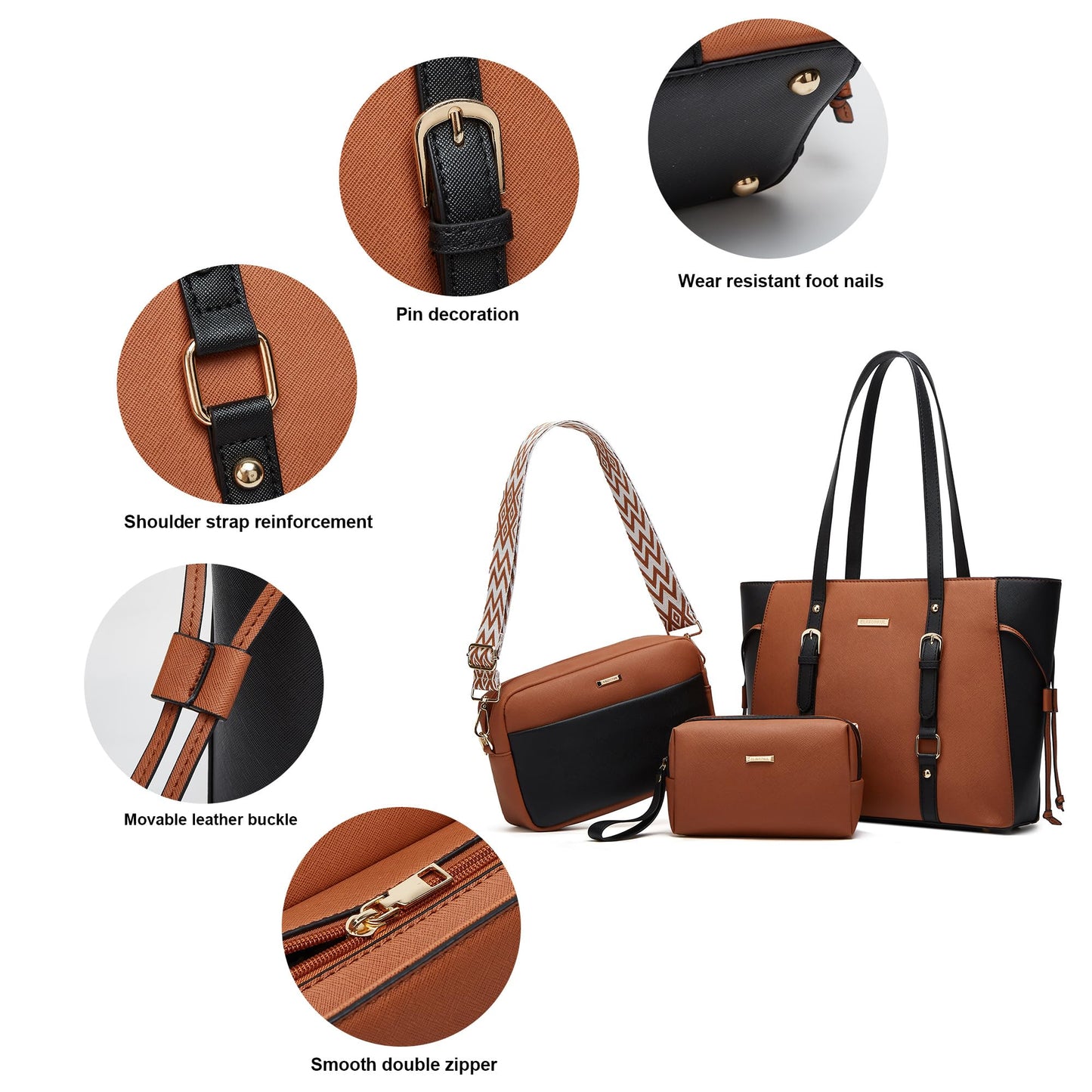 Women Fashion Synthetic Leather Handbags Set 4pcs