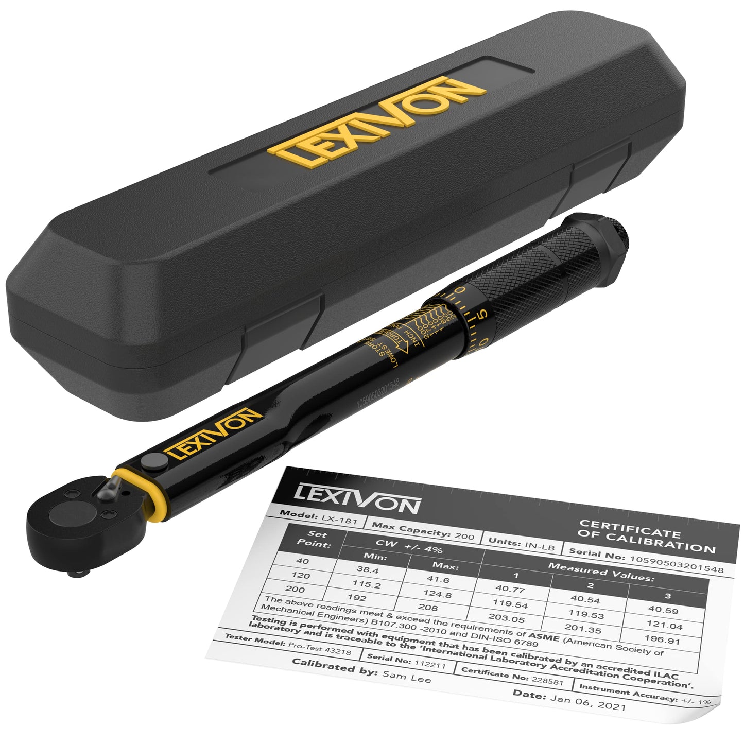 LEXIVON Torque Wrench 1/2-Inch Drive Click 10~150 Ft-Lb/13.6~203.5 Nm (LX-183)