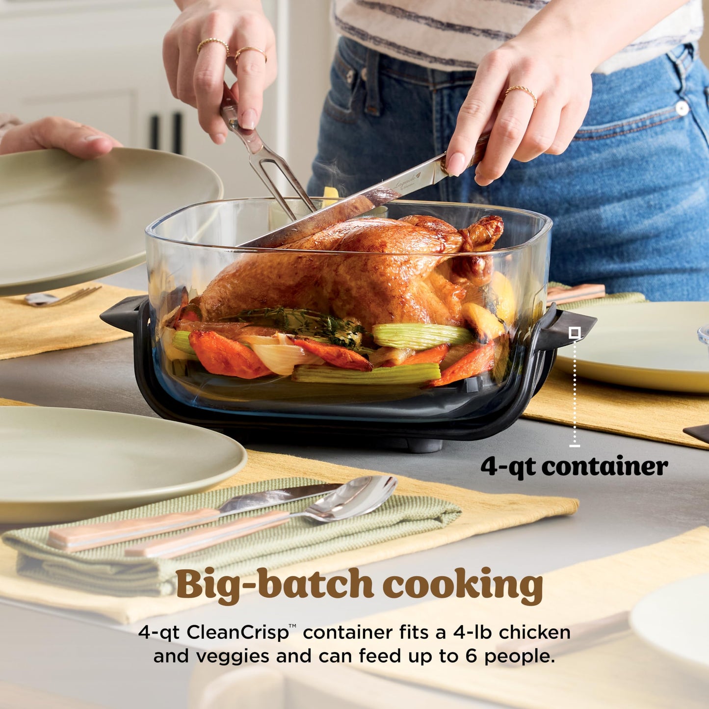 Ninja Crispi Air Fryer, Microwave, Freezer & Dishwasher Safe, Non Toxic Glass Portable Cooking System, 4 QT & 6 Cup Glass Containers with Storage Lids, Easy Meals, Air Fry, Bake, Stone, FN101ST