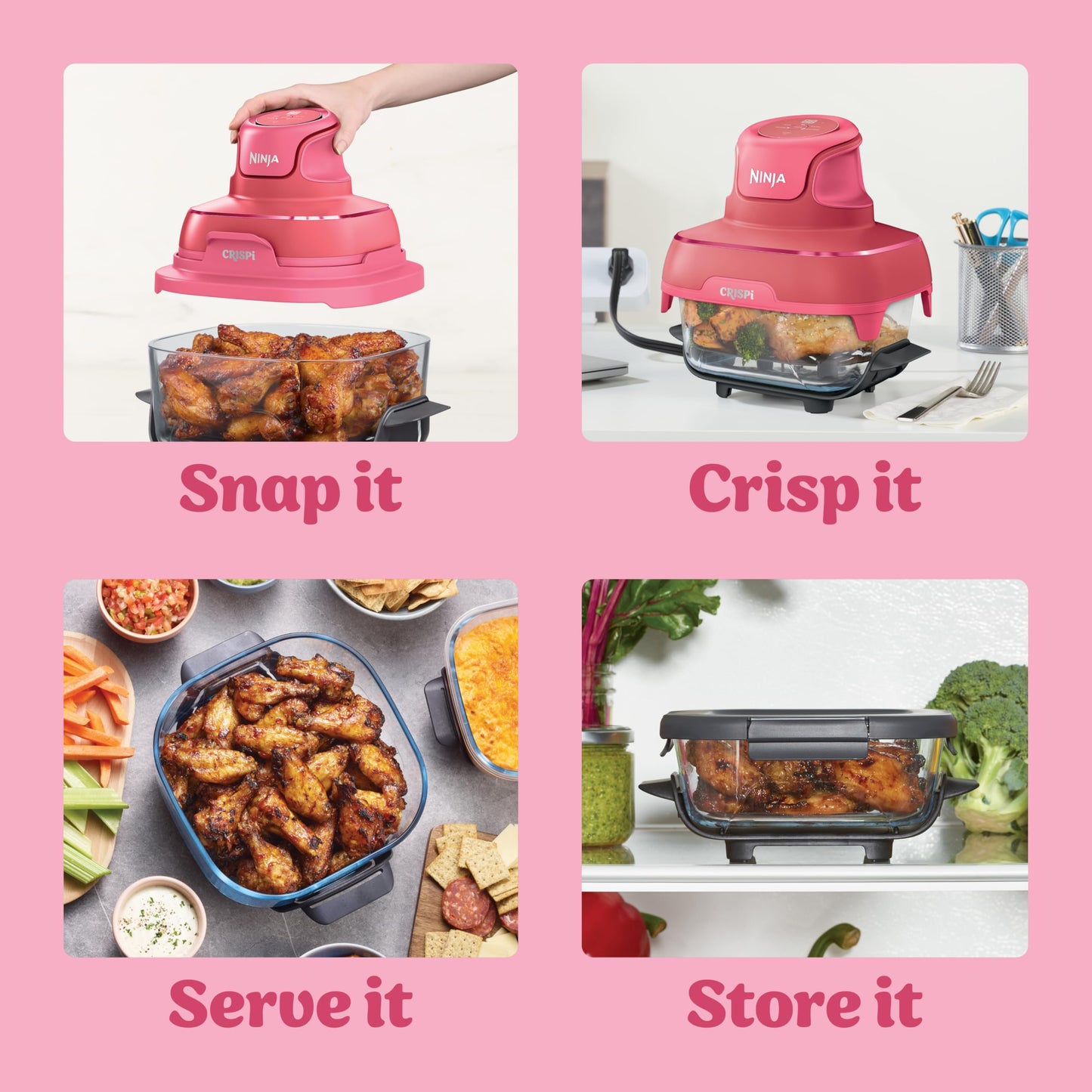 Ninja Crispi Air Fryer, Microwave, Freezer & Dishwasher Safe, Non Toxic Glass Portable Cooking System, 4 QT & 6 Cup Glass Containers with Storage Lids, Easy Meals, Air Fry, Bake, Stone, FN101ST