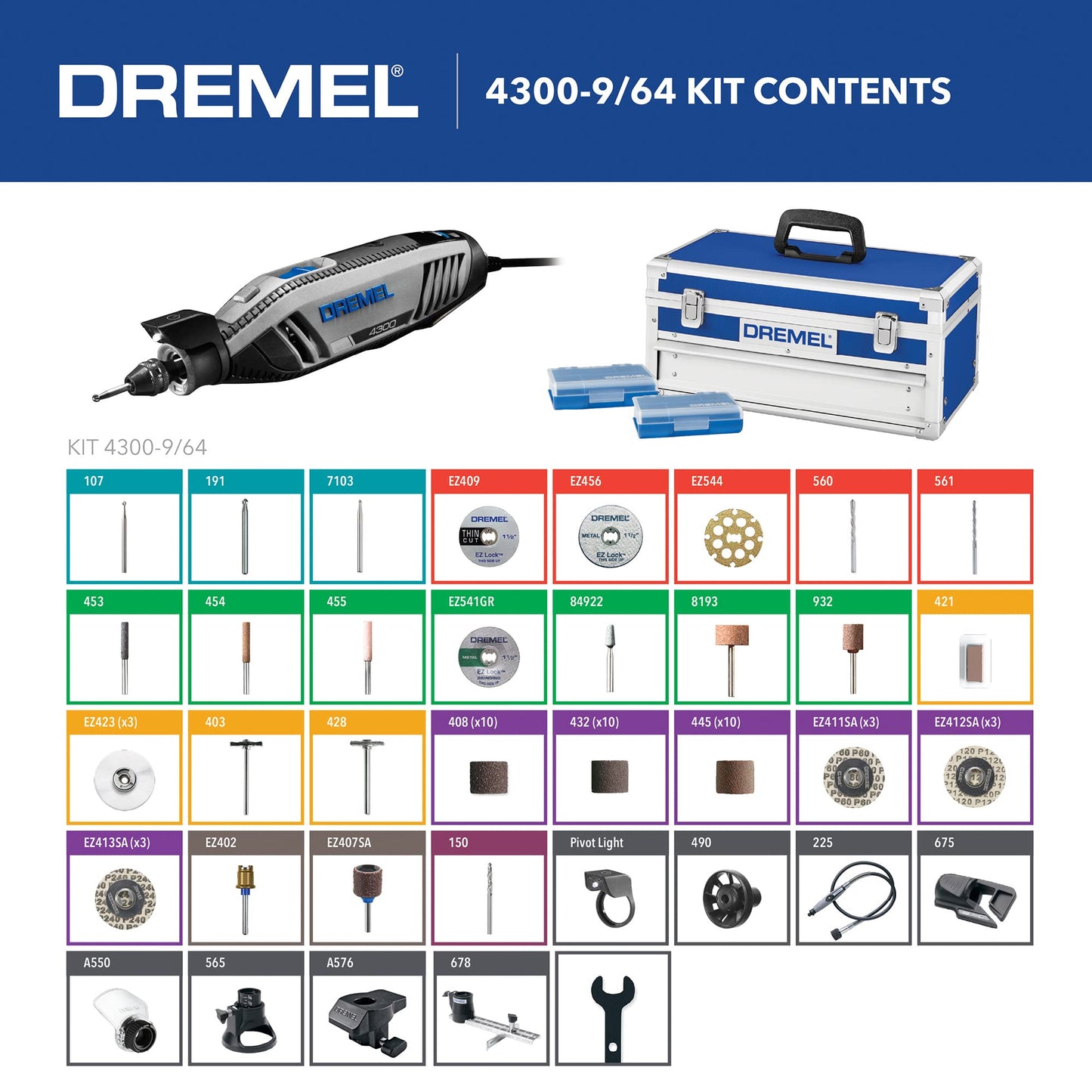 Dremel 4300-5/40 High Performance Rotary Tool Kit with LED Light- 5 Attachments & 40 Accessories - Ideal for Grinding, Cutting, Wood Carving, Sanding, and Engraving