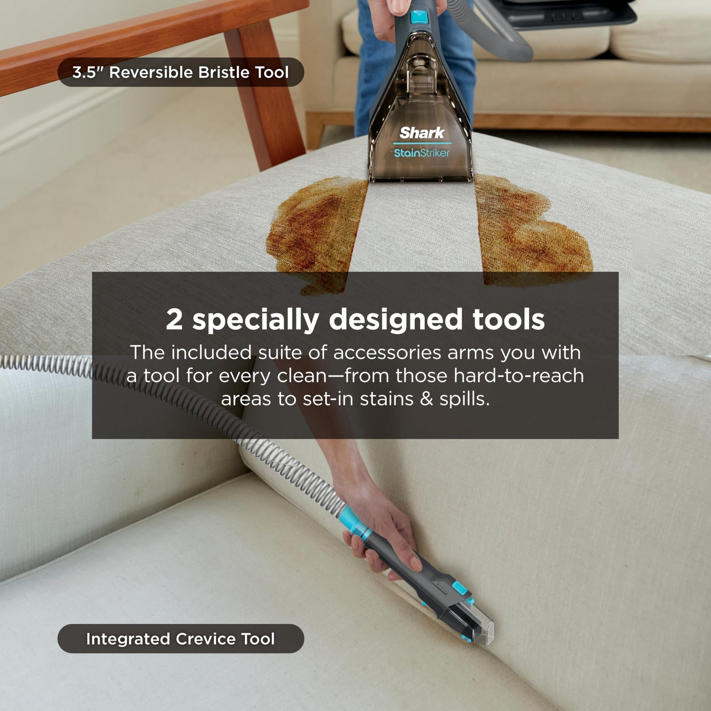 Shark StainStriker Portable Carpet, Upholstery & Area Rug Cleaner with Pet Mess Tool, Stain & Odor Remover, Perfect for Car Interiors, Includes 3 Cleaning Tools & Cleaning Solution, White, PX201