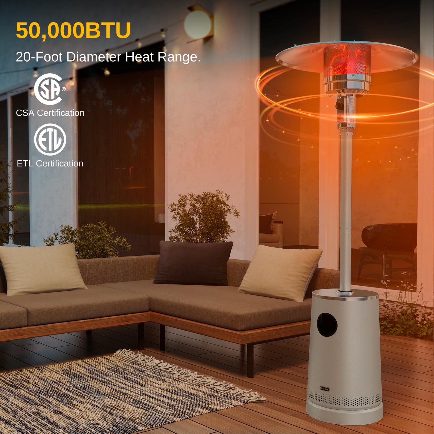 EAST OAK 50,000 BTU Patio Heater with Sand Box, Table Design