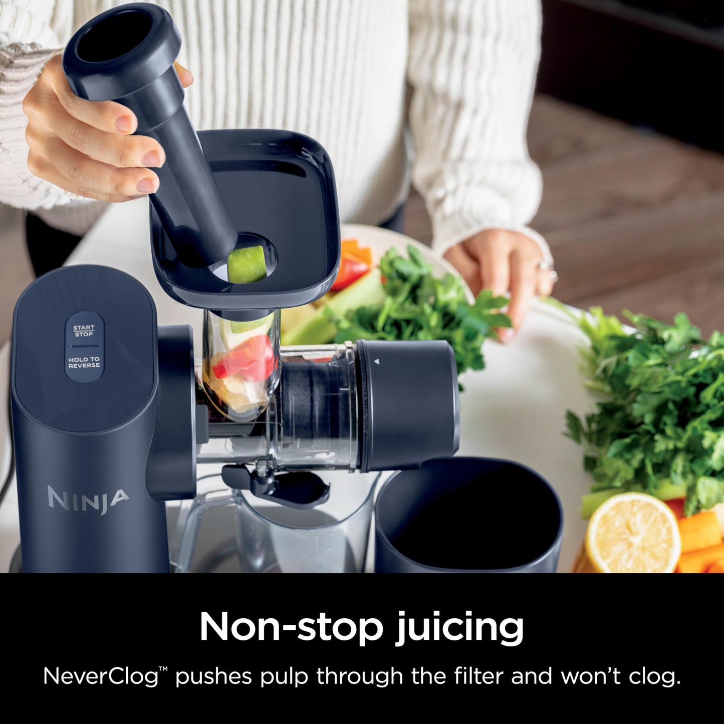 Ninja NeverClog Cold Press Juicer, Powerful Slow Juicer with Total Pulp Control, Countertop, Electric, 2 Pulp Functions, Dishwasher Safe, 2nd Generation, Charcoal, JC151