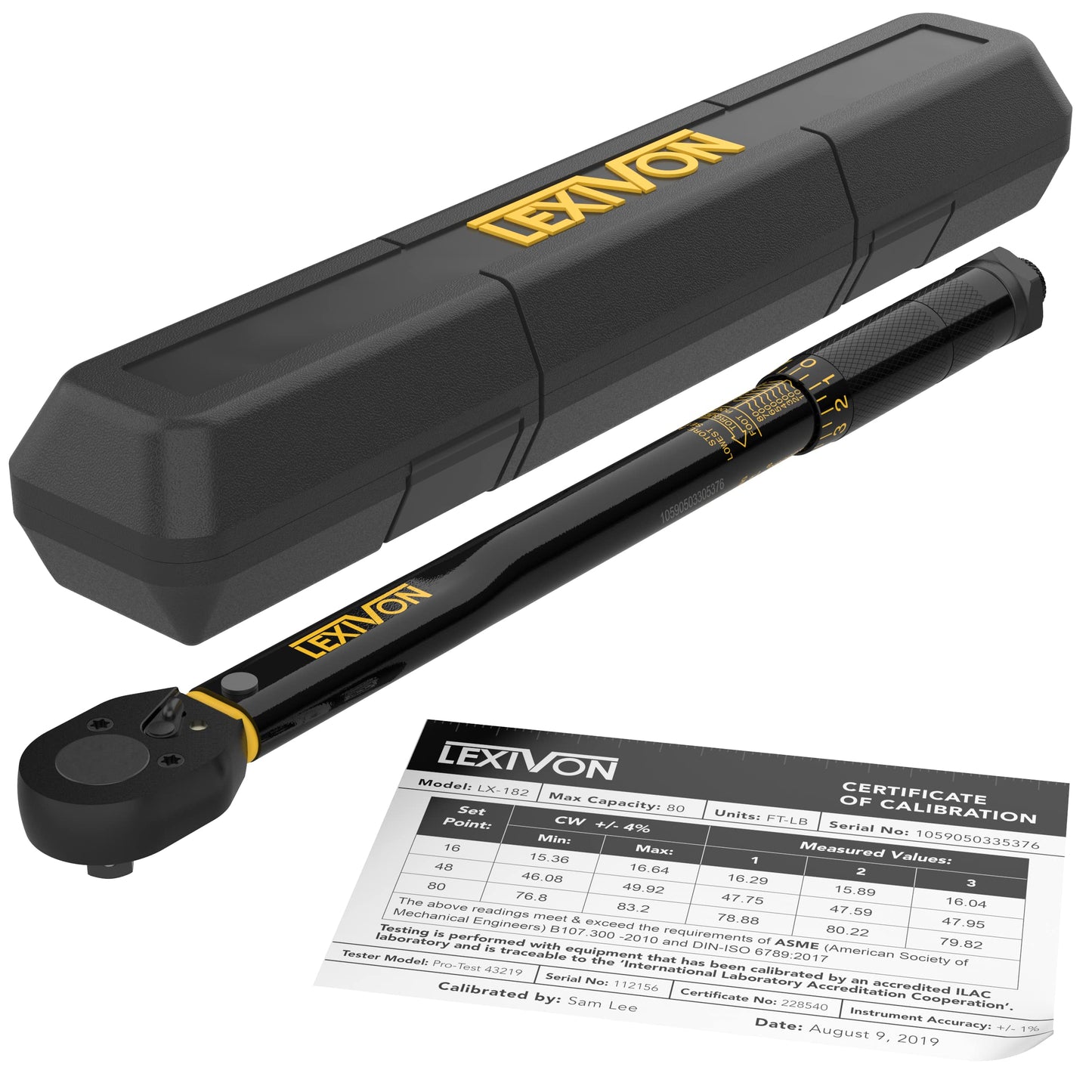 LEXIVON Torque Wrench 1/2-Inch Drive Click 10~150 Ft-Lb/13.6~203.5 Nm (LX-183)