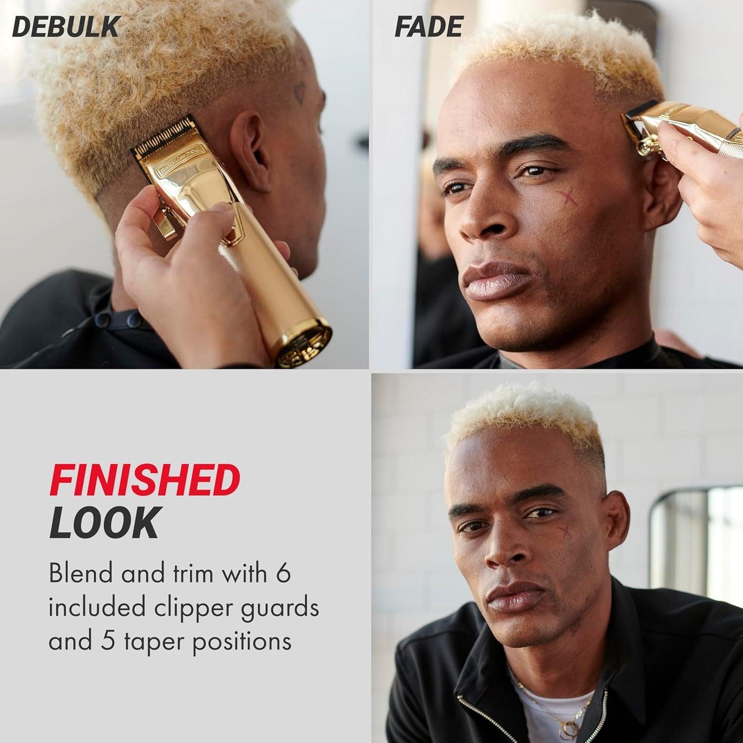 FX+ Professional Barber Cord/Cordless Hair Clippers for Men, All Metal, Lithium Battery with 3-Hour Runtime