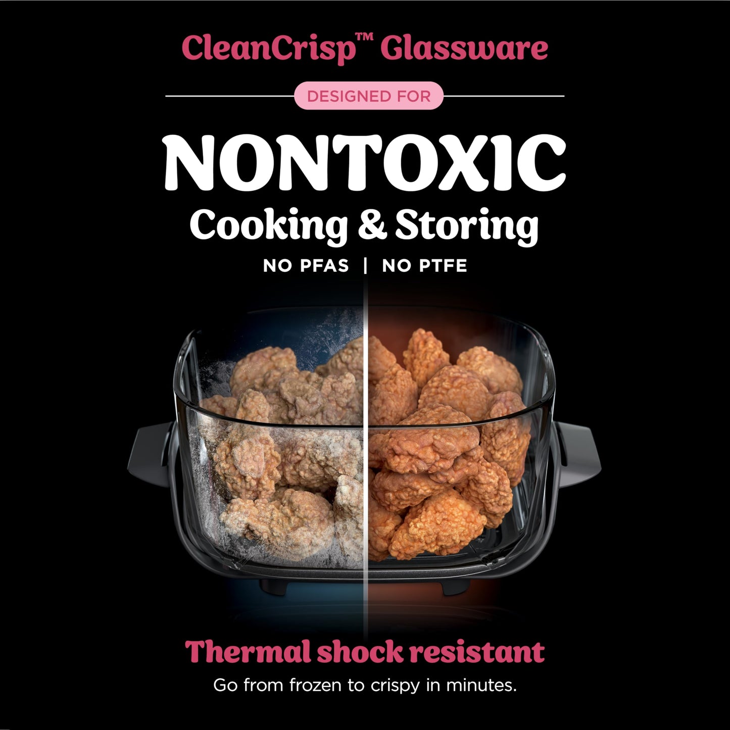 Ninja Crispi Air Fryer, Microwave, Freezer & Dishwasher Safe, Non Toxic Glass Portable Cooking System, 4 QT & 6 Cup Glass Containers with Storage Lids, Easy Meals, Air Fry, Bake, Stone, FN101ST