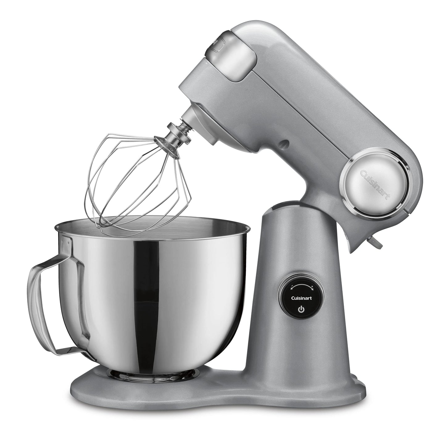 Cuisinart Stand Mixer, 12 Speeds, 5.5-Quart Mixing Bowl, Chef's Whisk, Flat Mixing Paddle, Dough Hook, and Splash Guard with Pour Spout, Silver Lining, SM-50BC, Silver Lining
