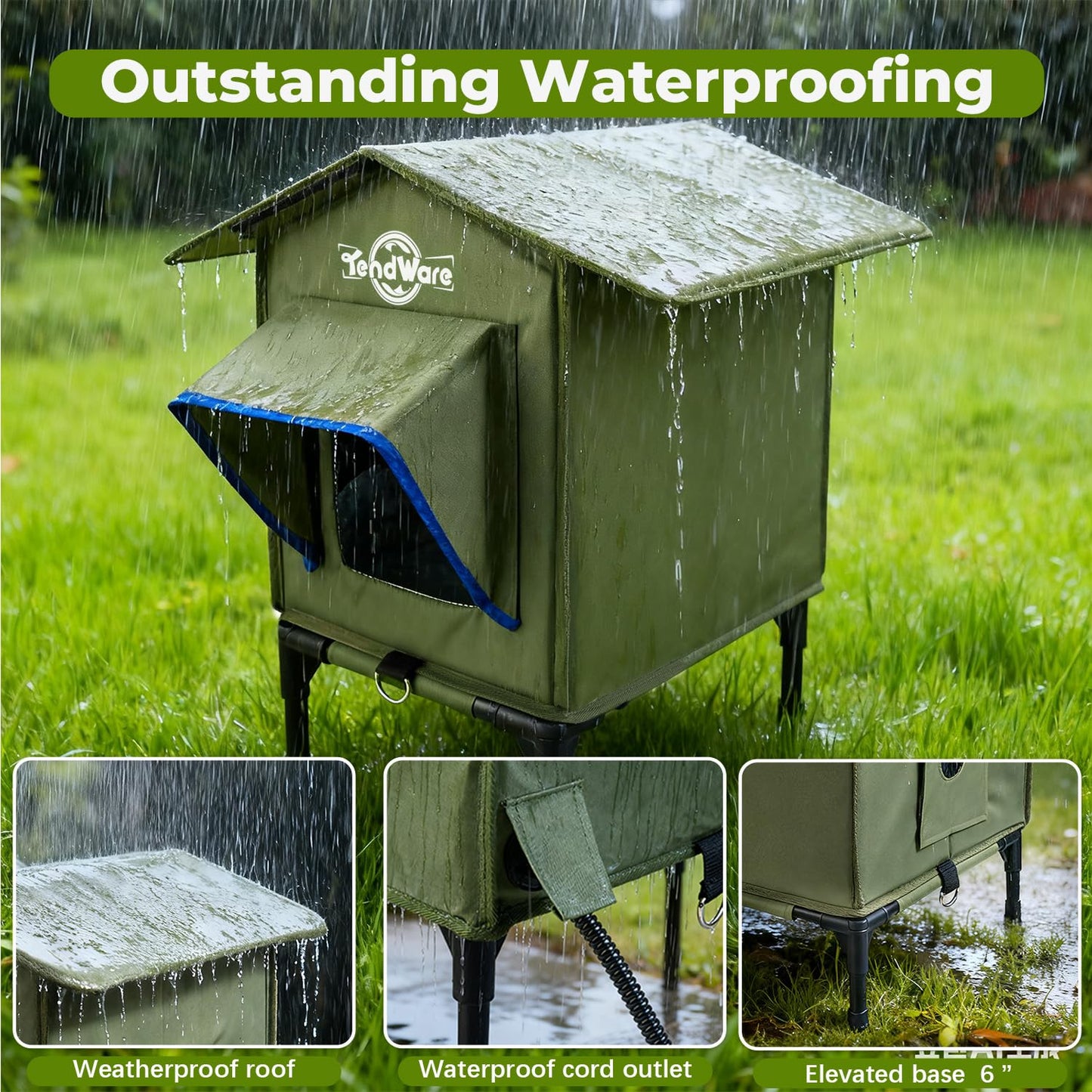 Outdoor Cat House Heated Cat House for Outside with Elevated Base Cat-Attracting Eave Design Feral Stray Shelter Weatherproof in Winter Garage Yard Porch