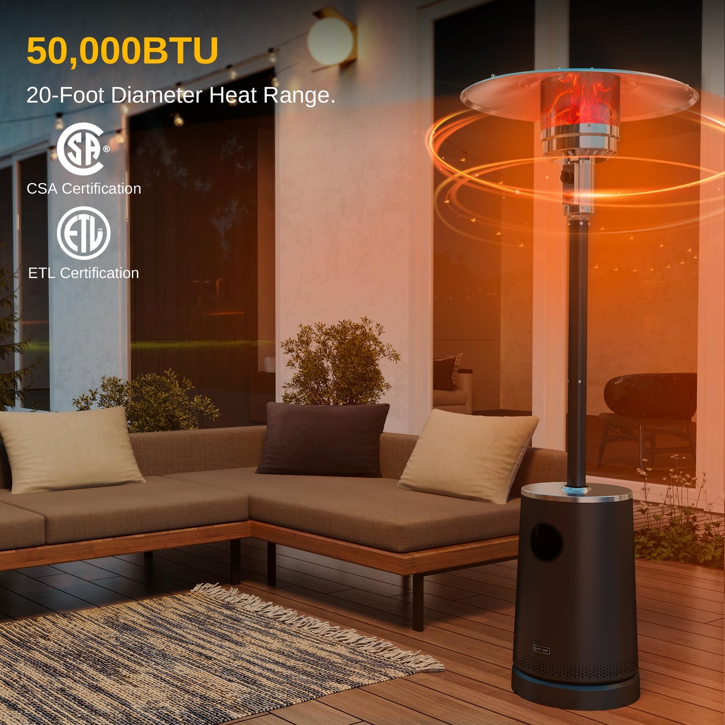 EAST OAK 50,000 BTU Patio Heater with Sand Box, Table Design