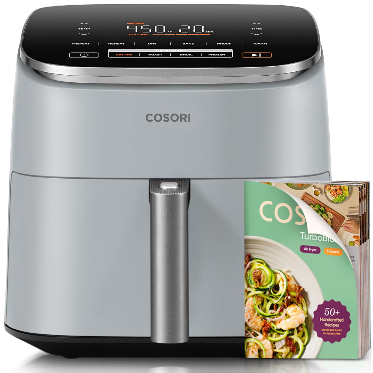 Cosori 9-in-1 TurboBlaze Air Fryer 6 Qt, Premium Ceramic Coating, 90°–450°F, Precise Heating for Even Results, Air Fry, Roast, Bake, Broil, Dry, Frozen, Proof, Reheat, Keep Warm, 120V, Dark Gray