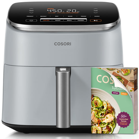 Cosori 9-in-1 TurboBlaze Air Fryer 6 Qt, Premium Ceramic Coating, 90°–450°F, Precise Heating for Even Results, Air Fry, Roast, Bake, Broil, Dry, Frozen, Proof, Reheat, Keep Warm, 120V, Dark Gray