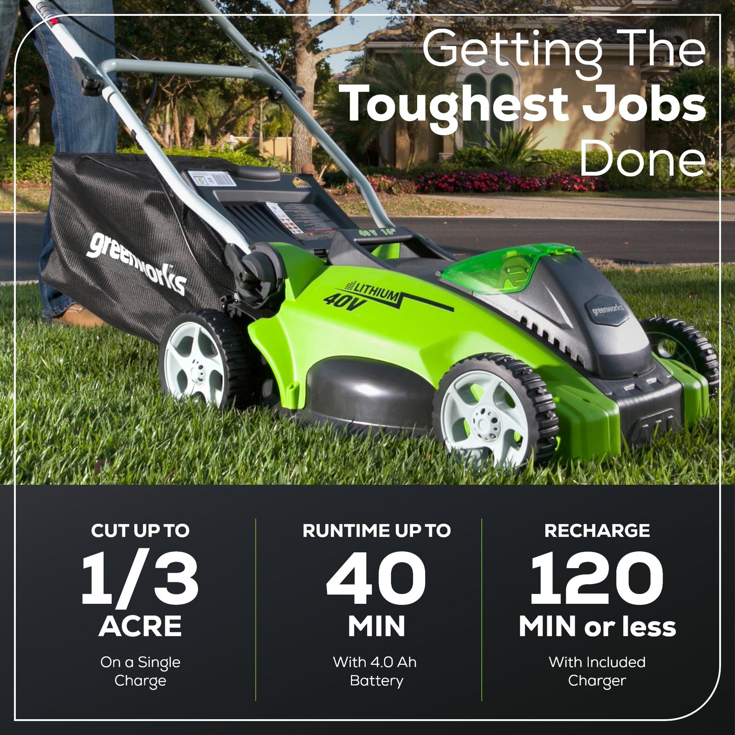 Greenworks 40V 16" Cordless Lawn Mower with 4.0Ah Battery & Charger