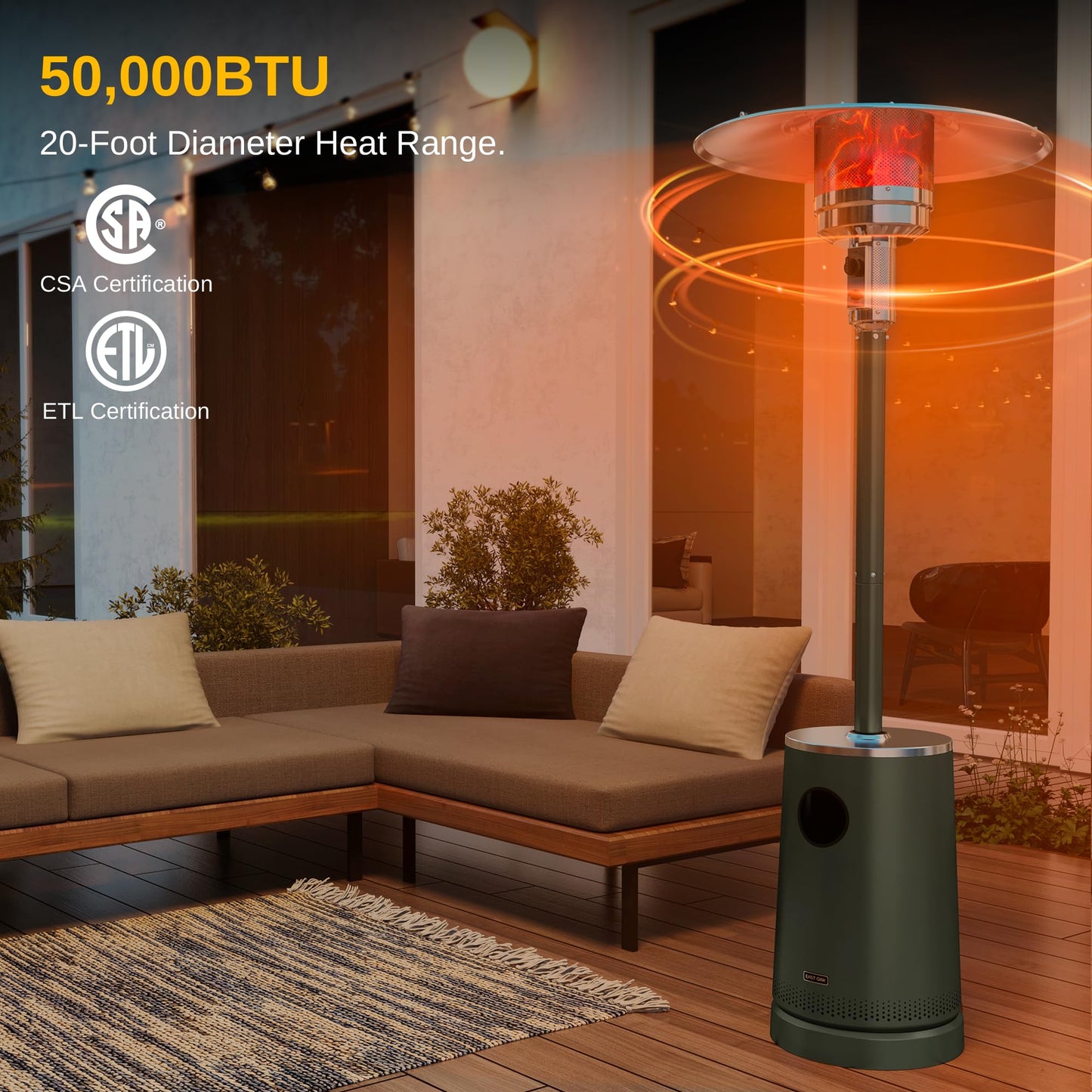 EAST OAK 50,000 BTU Patio Heater with Sand Box, Table Design