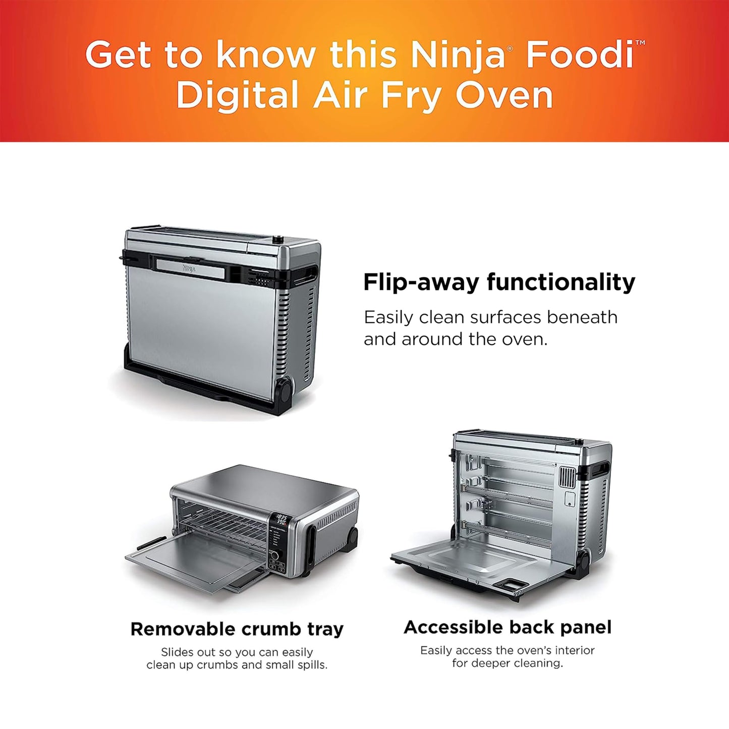 Ninja Flip Toaster Oven&Air Fryer, 8-in-1 Functionality, Flip Up&Away Capability for Storage Space, LargeCapacity, Air Fry Basket, SheetPan, Wire Rack&Removable Crumb Tray, Stainless,1800 watts, SP151