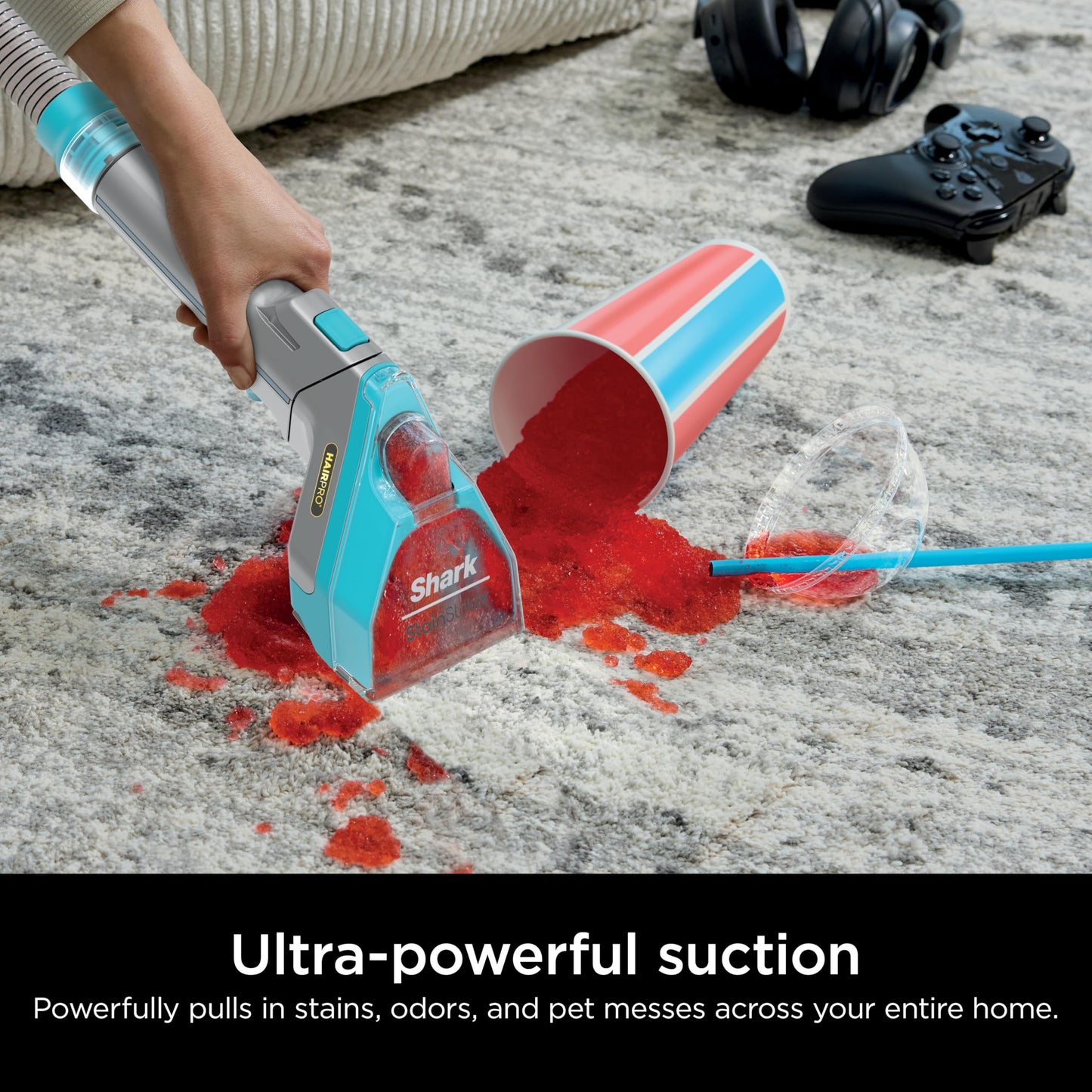 Shark StainStriker Portable Carpet, Upholstery & Area Rug Cleaner with Pet Mess Tool, Stain & Odor Remover, Perfect for Car Interiors, Includes 3 Cleaning Tools & Cleaning Solution, White, PX201