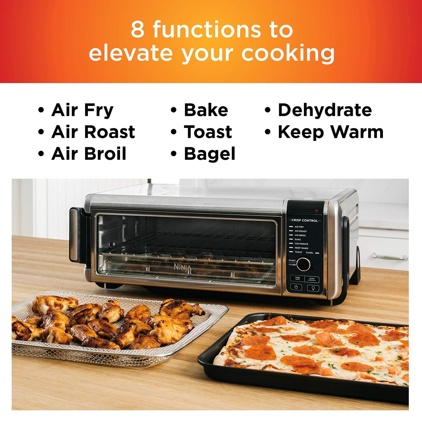 Ninja Flip Toaster Oven&Air Fryer, 8-in-1 Functionality, Flip Up&Away Capability for Storage Space, LargeCapacity, Air Fry Basket, SheetPan, Wire Rack&Removable Crumb Tray, Stainless,1800 watts, SP151