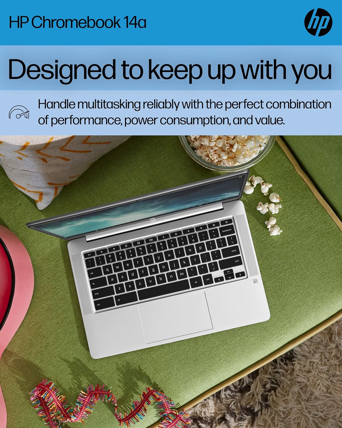 HP Chromebook 14 Laptop, Intel Celeron N4120, 4 GB RAM, 64 GB eMMC, 14" HD Display