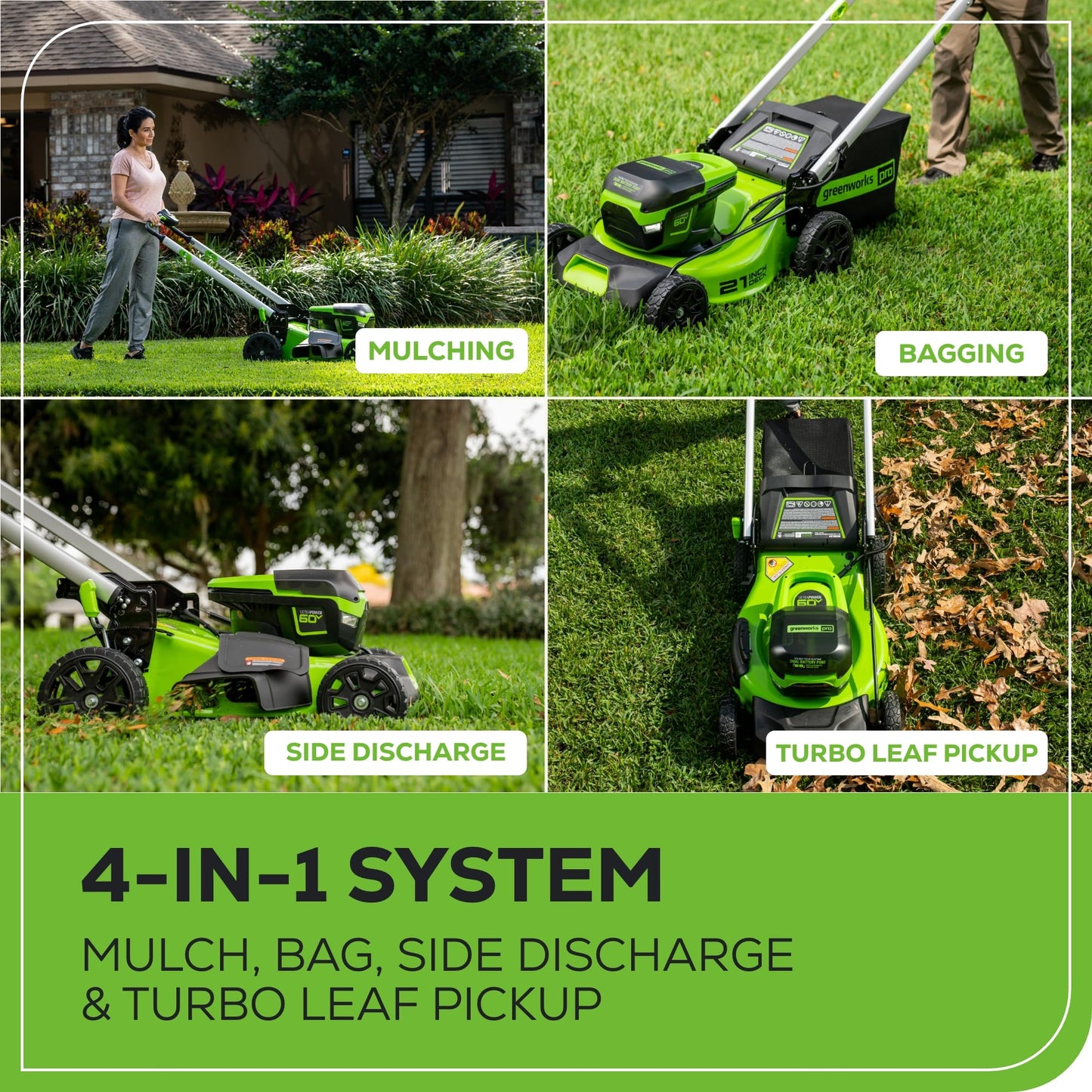 Greenworks 60V 17" Brushless Cordless Push Lawn Mower, 2-in-1 Mulching/Bagging
